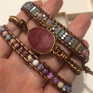 NEW Gemstone wrap bracelet with heart-shaped closure